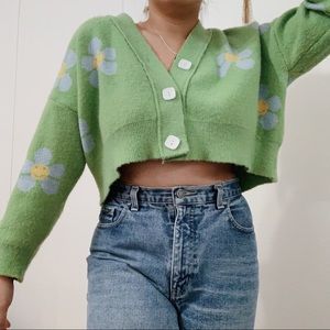 green daisy cropped cardigan
